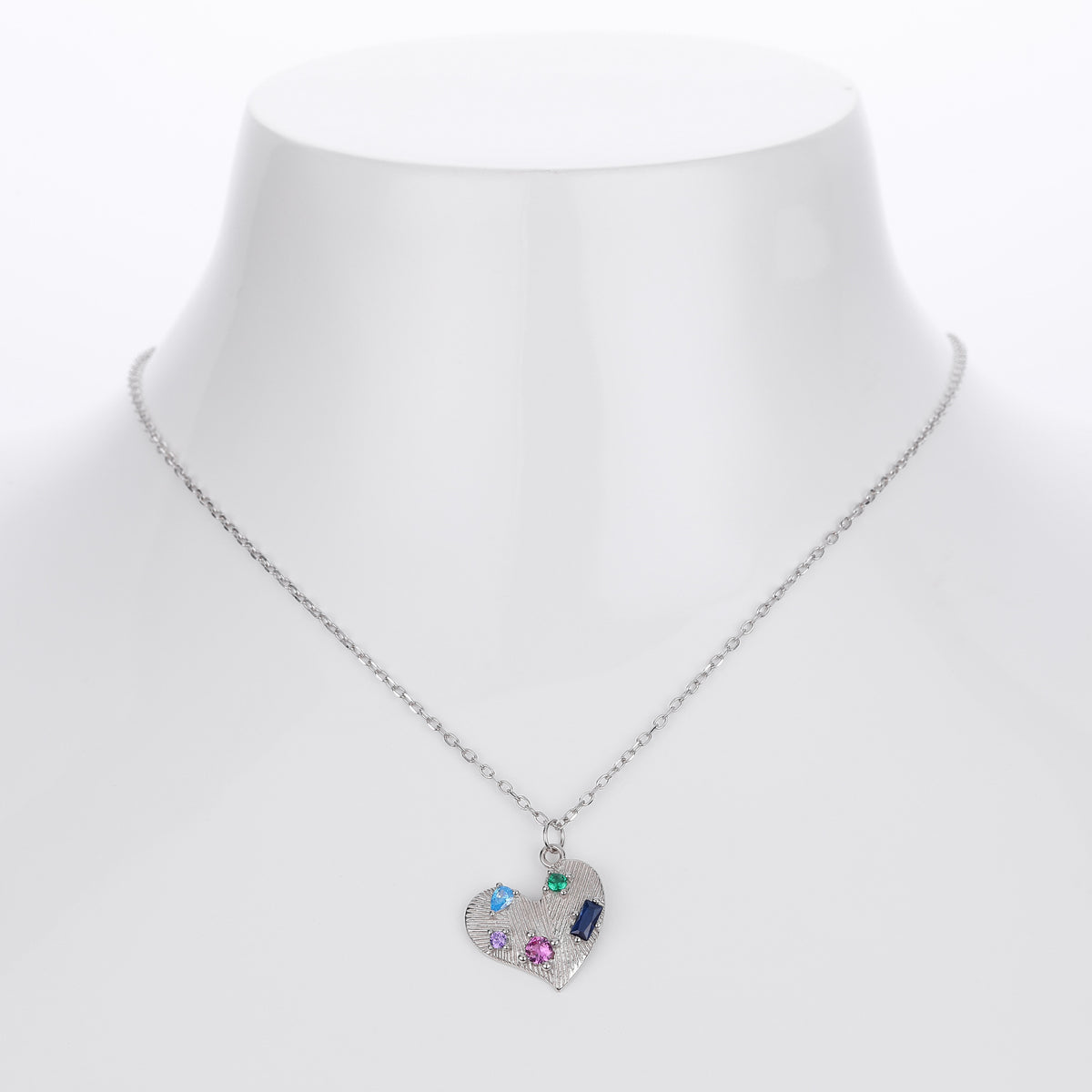 S925 Sterling Silver Heart Necklace Inlaid with Colored Zirconium
