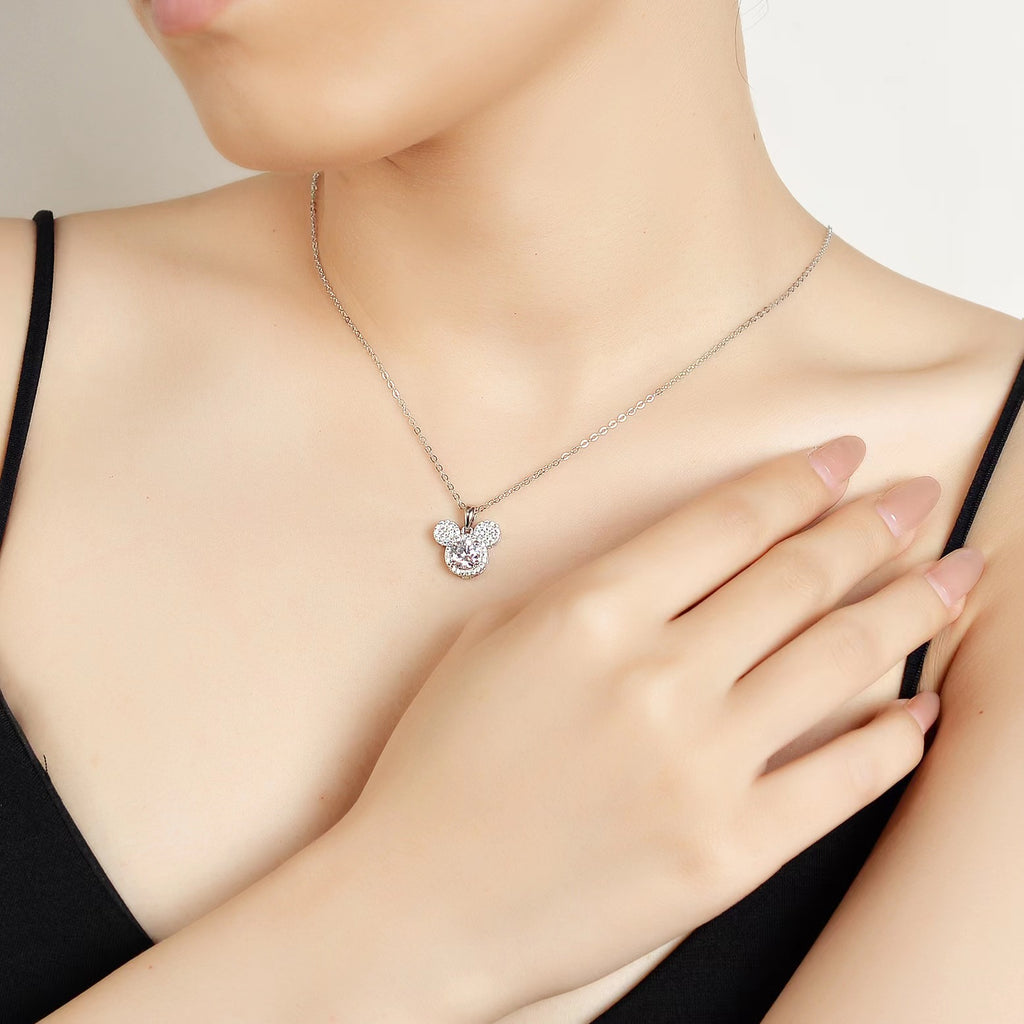 S925 Sterling Silver Mickey Pendant Moissanite Full Diamond Necklace