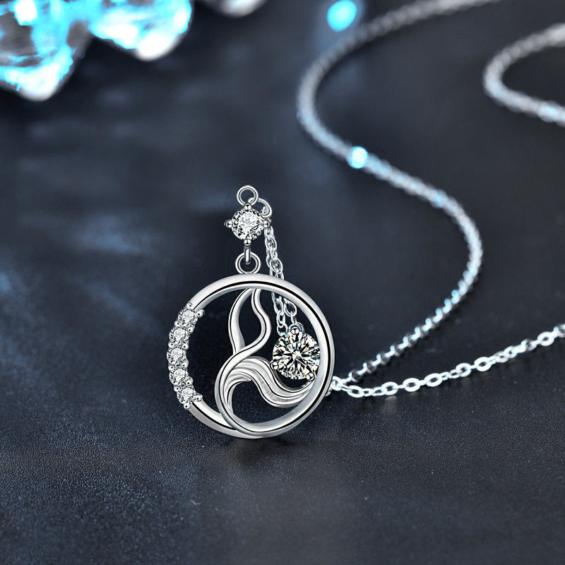 S925 Sterling Silver Moissanite Mermaid Bubble Pendant Necklace