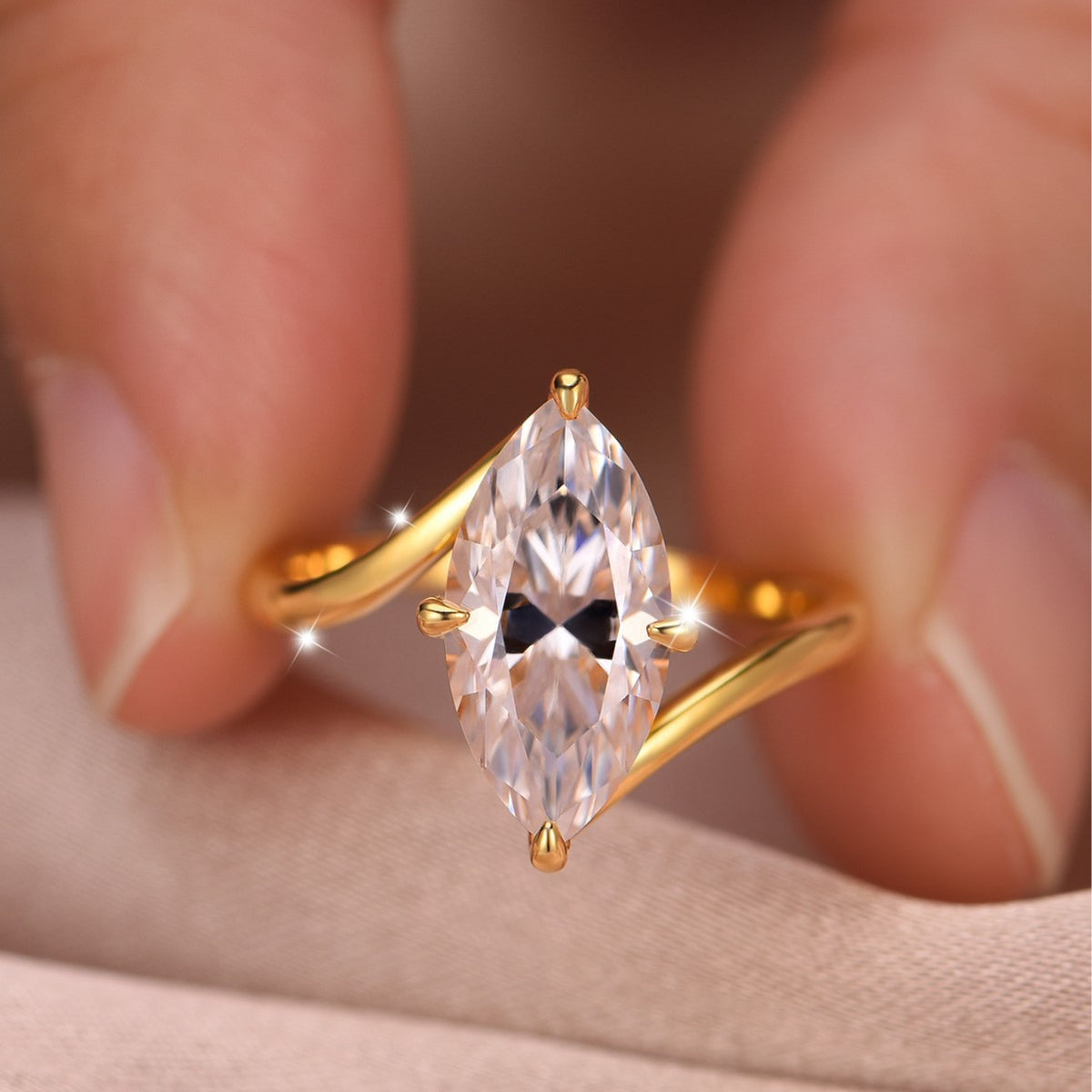 S925 Sterling Silver Horse Eye Moissanite Ring Simple Engagement Ring