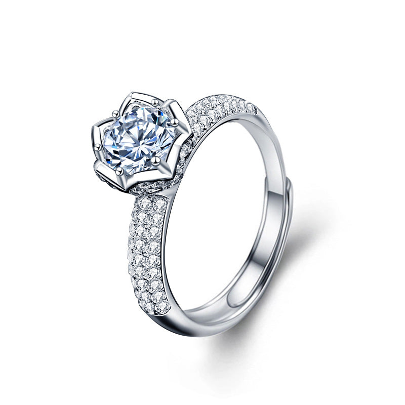 S925 Sterling Silver Lotus Moissanite Ring