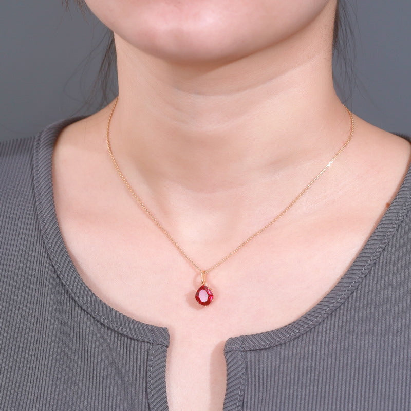 S925 Sterling Silver Wine Red Corundum Pendant Necklace