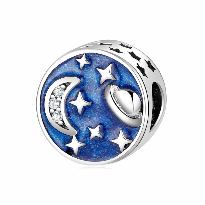 S925 Sterling Silver Round Blue Moon Starry Sky Zircon Inlaid Pendant