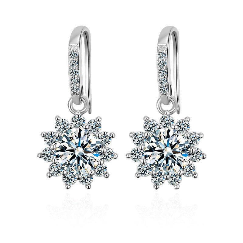 925 Sterling Silver Sunflower Moissanite Hook Earrings
