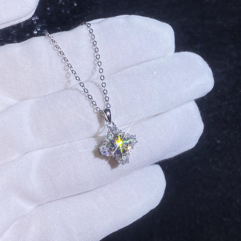 S925 Sterling Silver Moissanite Four Pointed Stars Pendant Necklace
