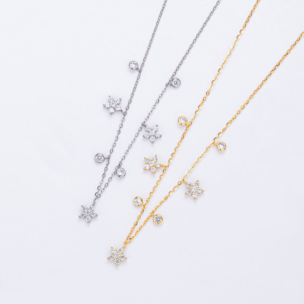 Dainty CZ Flower Station Necklace in 925 Sterling Silver