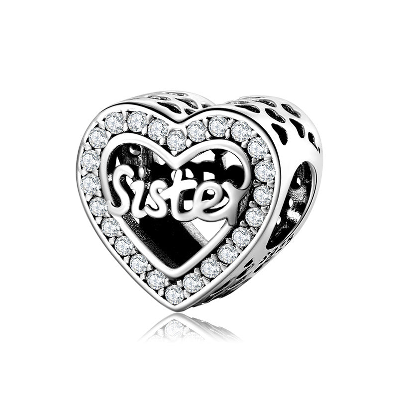 S925 Sterling Silver Inlaid Zircon Hollow Love Beaded Pendant