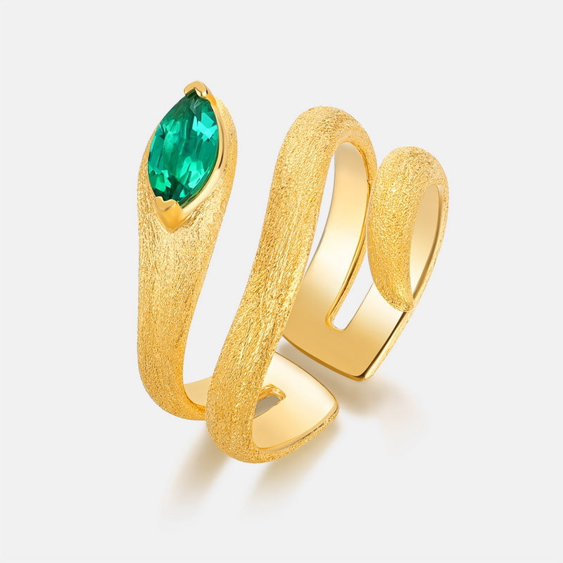 S925 Sterling Silver Gold-Plated Serpent Emerald Ring