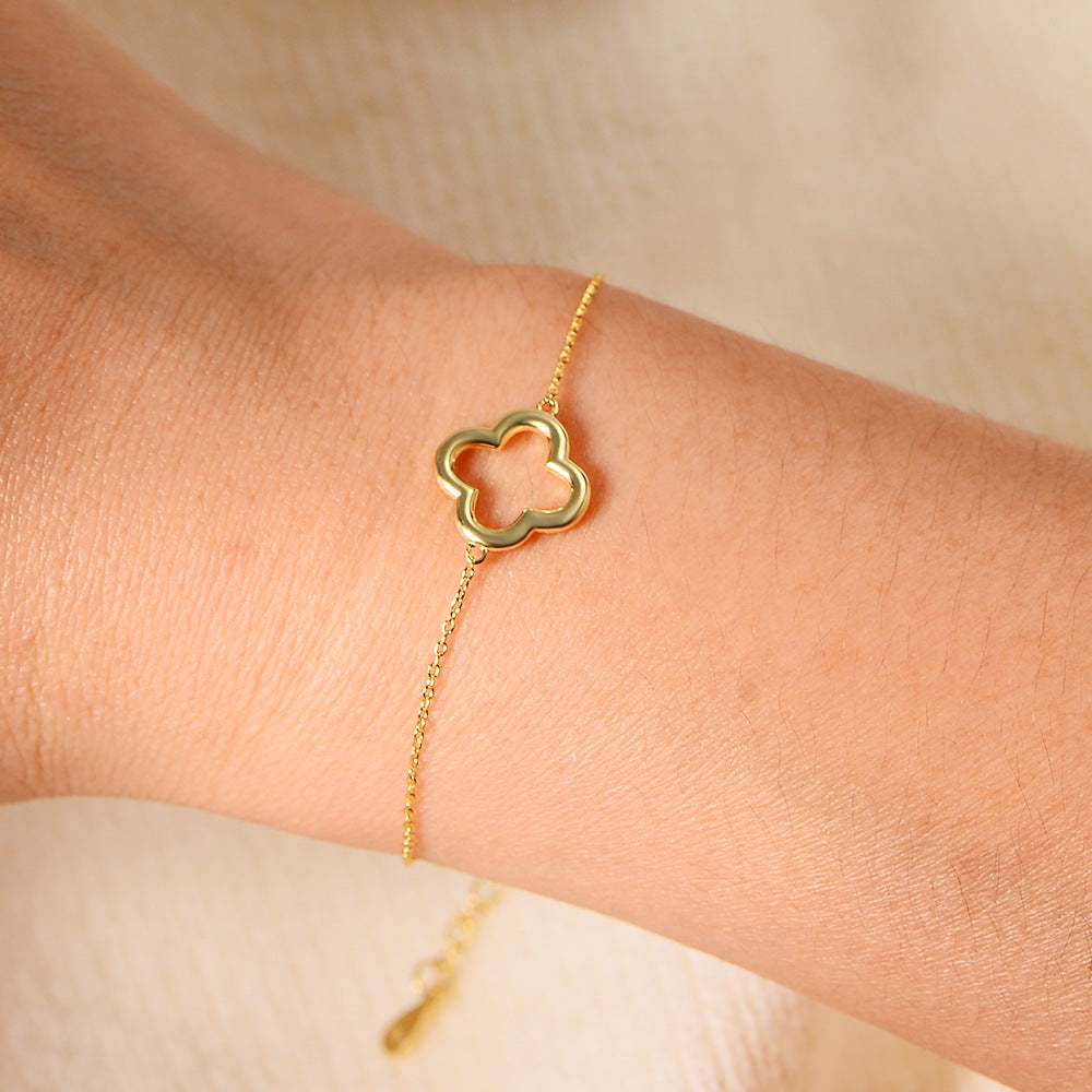 S925 Sterling Silver Simple Hollow Four-Leaf Clover Bracelet