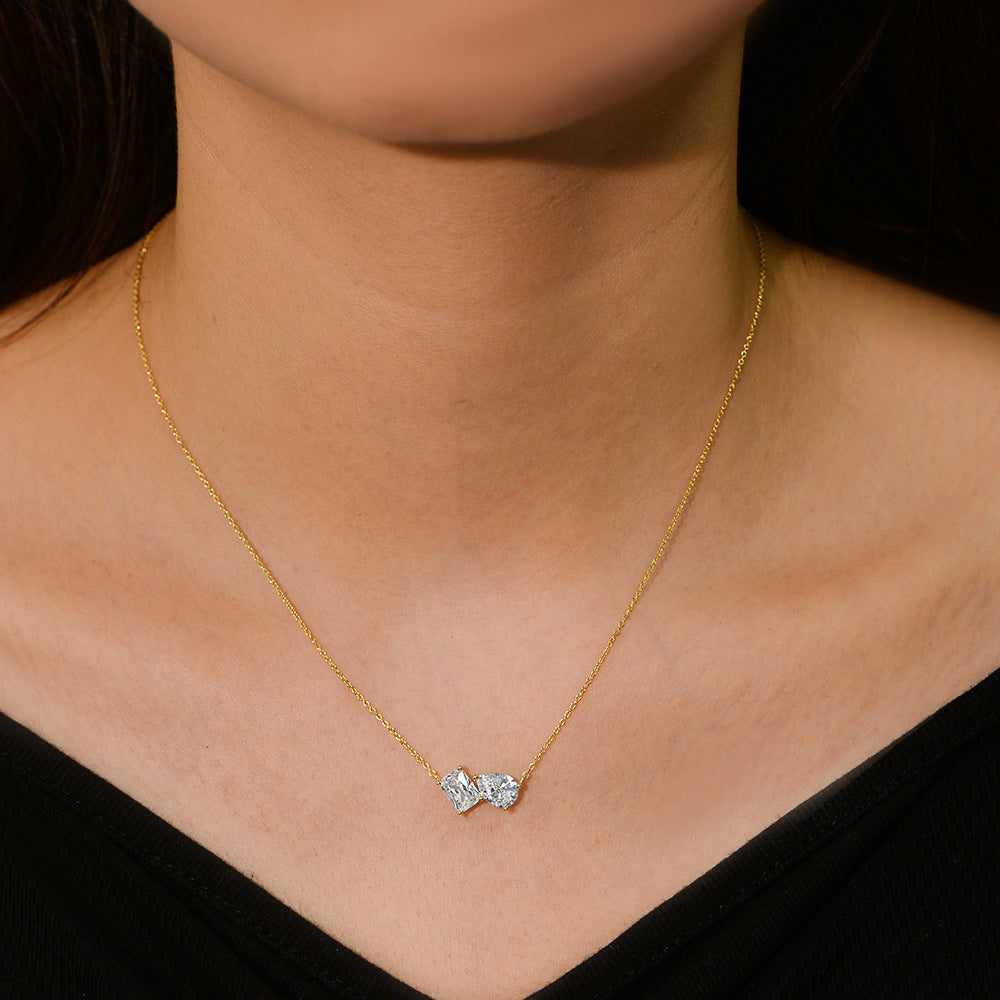 S925 Sterling Silver Pear-Shaped Square Zircon Pendant Necklace