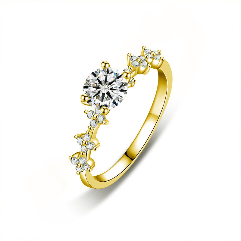S925 Sterling Silver Moissanite Crown Four Claw Ring