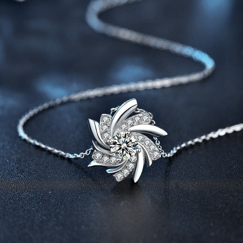 S925 Sterling Silver Moissanite Windmill Necklace