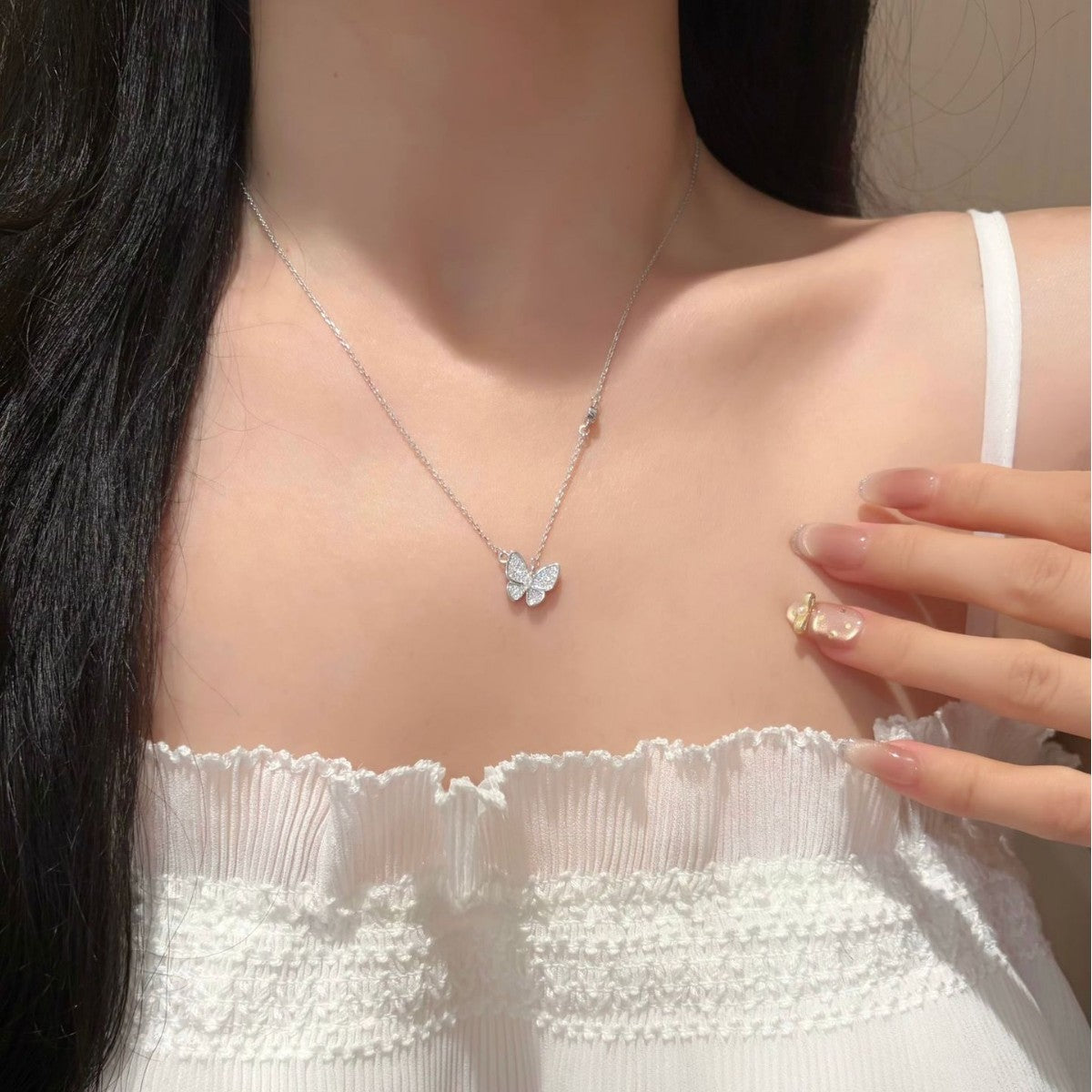 S925 Silver Butterfly Moissanite Necklace