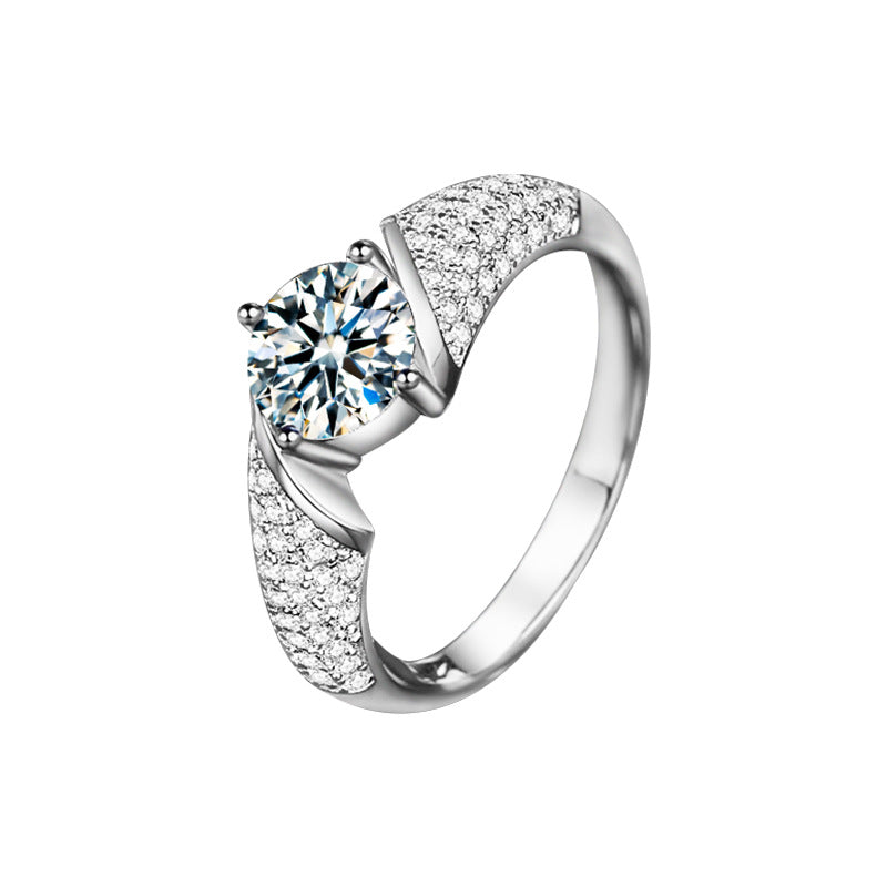 S925 Sterling Silver Full Inlaid Four-Claw Moissanite Ring