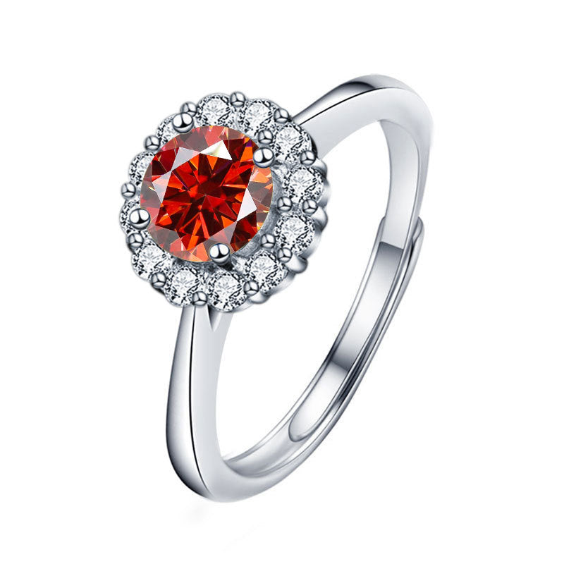 S925 Sterling Silver Moissanite Color Diamond Ring