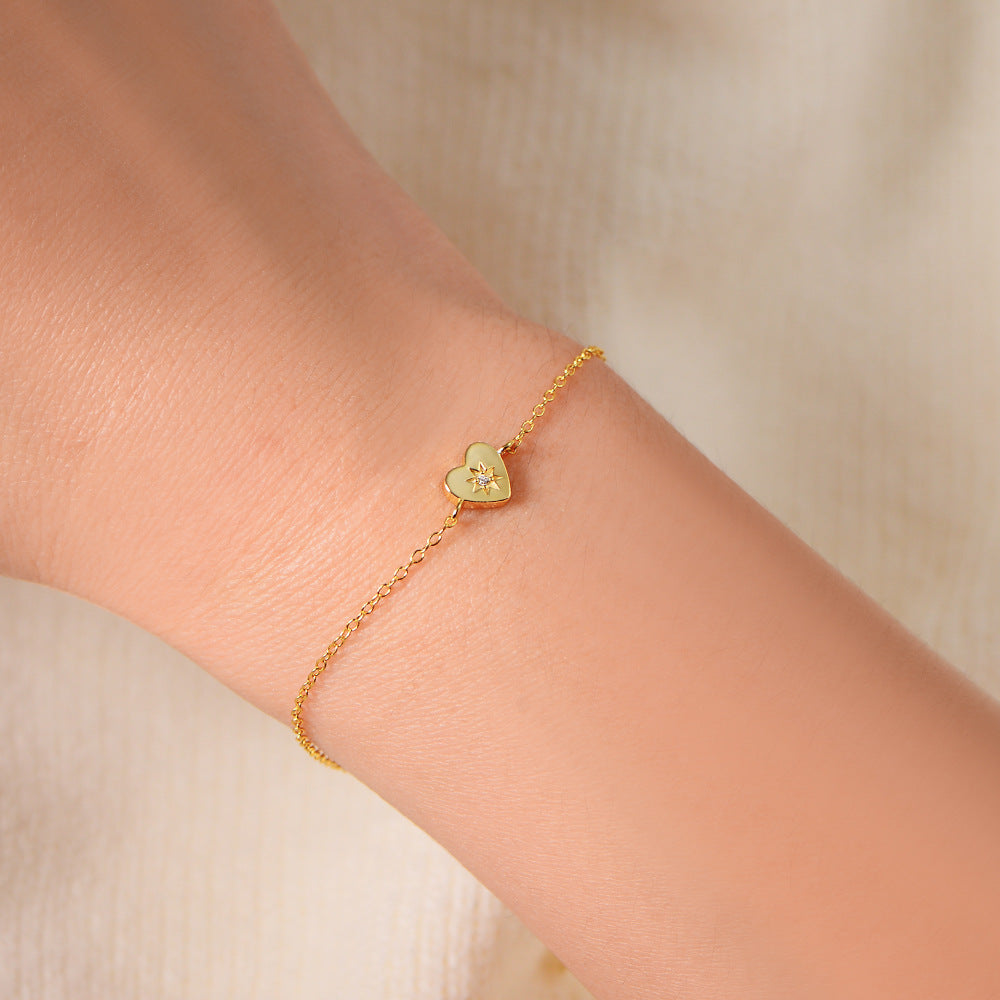 S925 Sterling Silver Electroplated 14K Gold Heart Shaped Love Bracelet