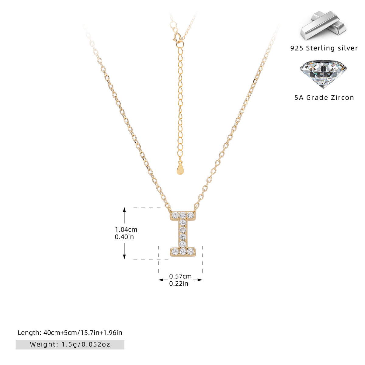 S925 Sterling Silver Simple Diamond Necklace with English Letters