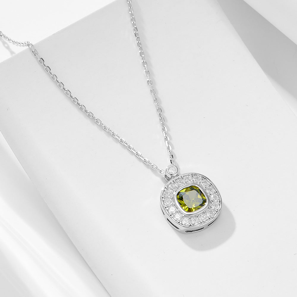S925 Sterling Silver Square Zircon Pendant Necklace