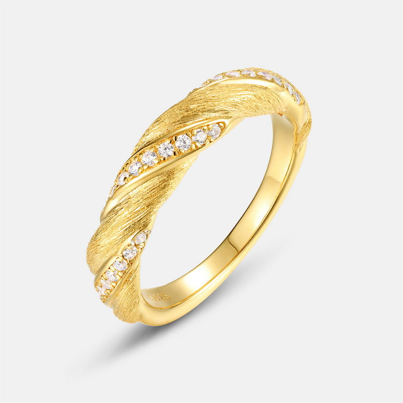 S925 Sterling Silver Gold-Plated Twist Zircon Ring