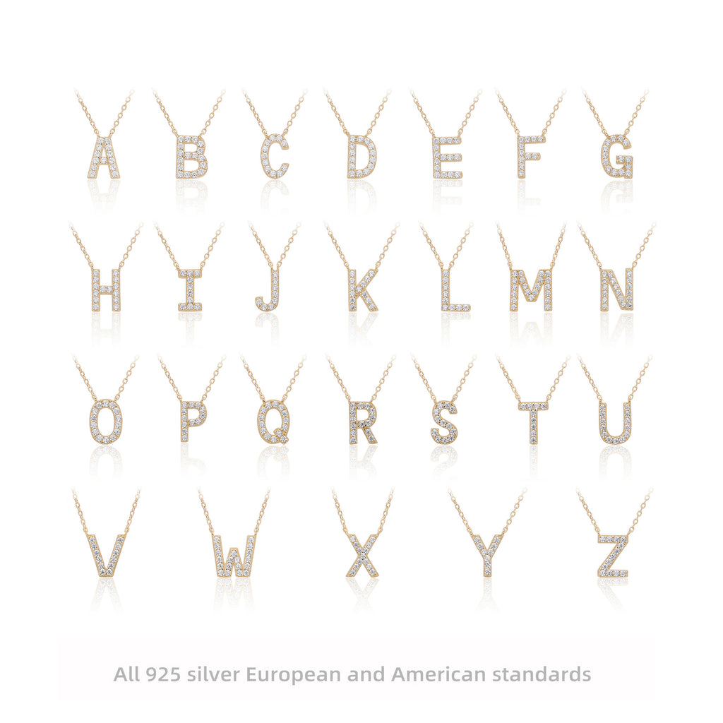 S925 Sterling Silver Simple Diamond Necklace with English Letters