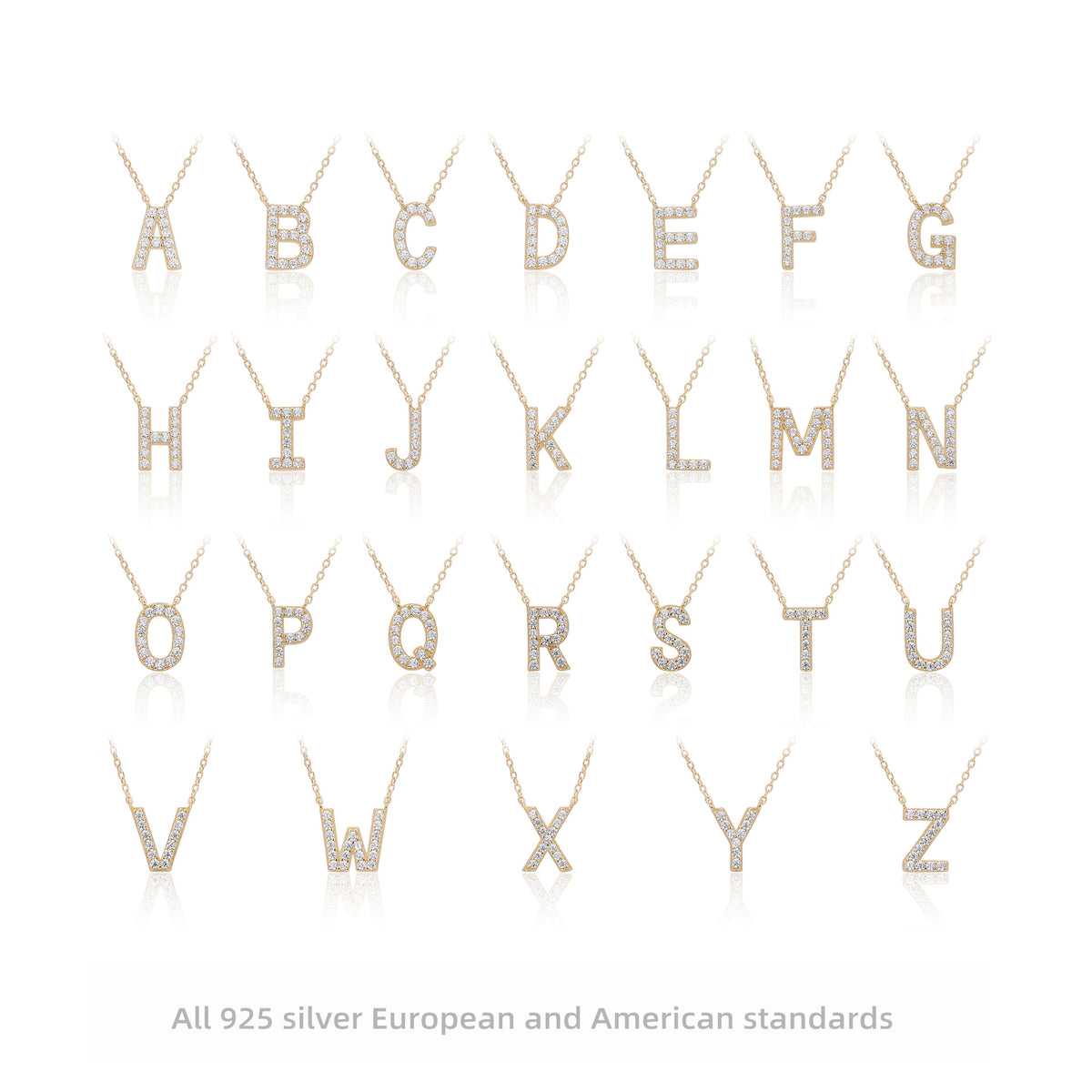 S925 Sterling Silver Simple Diamond Necklace with English Letters