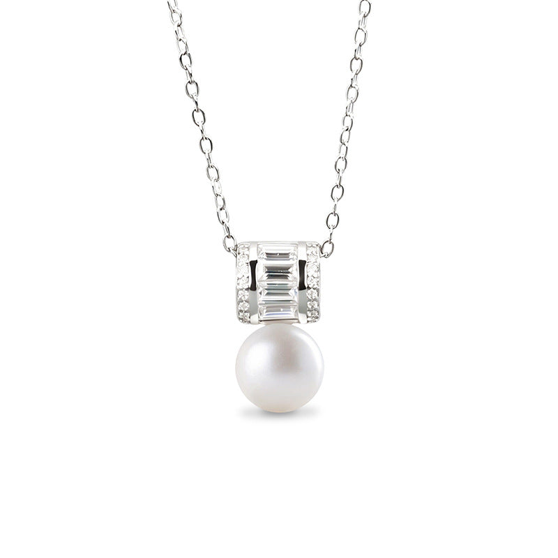 S925 Sterling Silver Moissanite Pearl Pendant Necklace