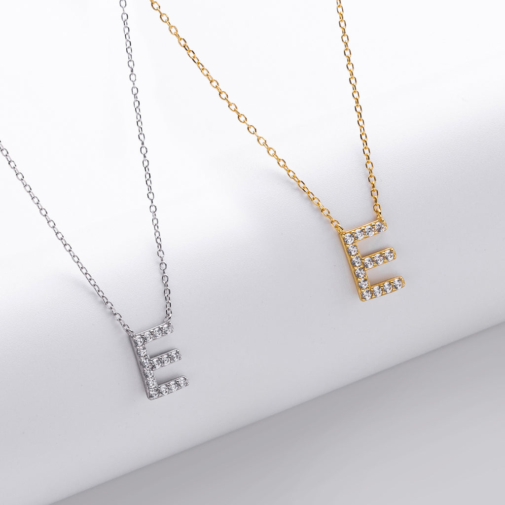 S925 Sterling Silver Simple Diamond Necklace with English Letters