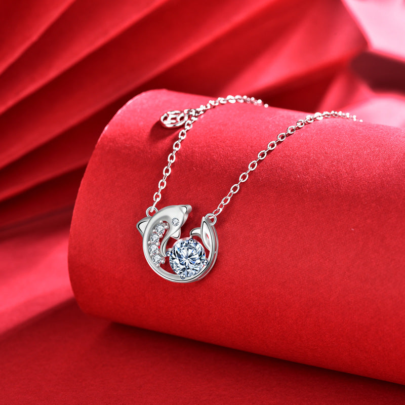S925 Sterling Silver Moissanite Fancy Carp Pendant Necklace