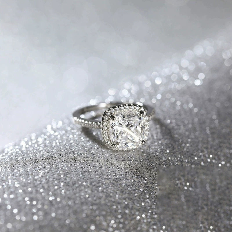 S925 Silver Round Bag with 4 Carat Zircon Silver Ring