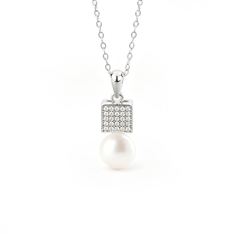 S925 Sterling Silver Moissanite Pearl Pendant Necklace