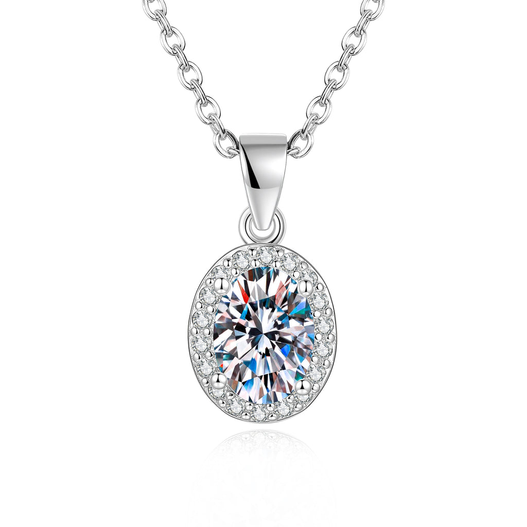 S925 Sterling Silver Oval Moissanite Pendant Necklace