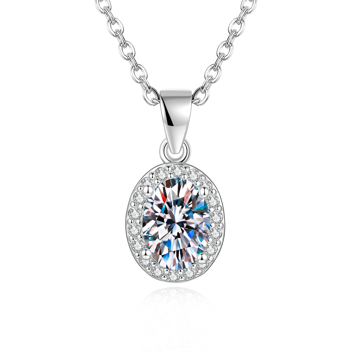 S925 Sterling Silver Oval Moissanite Pendant Necklace