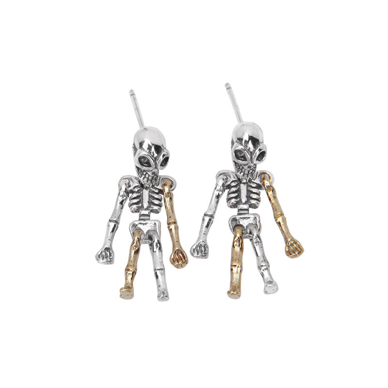 S925 Sterling Silver Halloween Articulated Skeleton Stud Earrings
