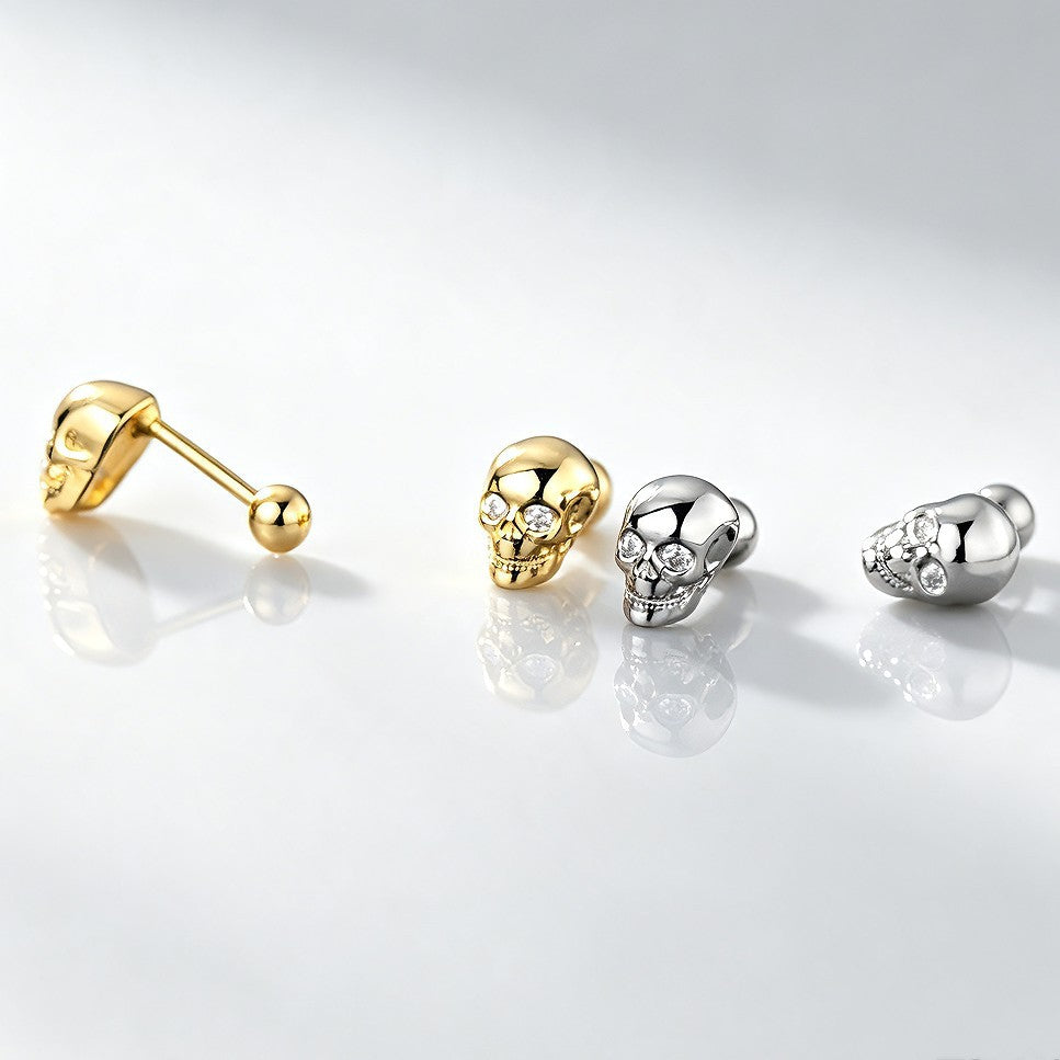 S925 Sterling Silver Halloween Skull Stud Earrings with Micro-set Zirconia