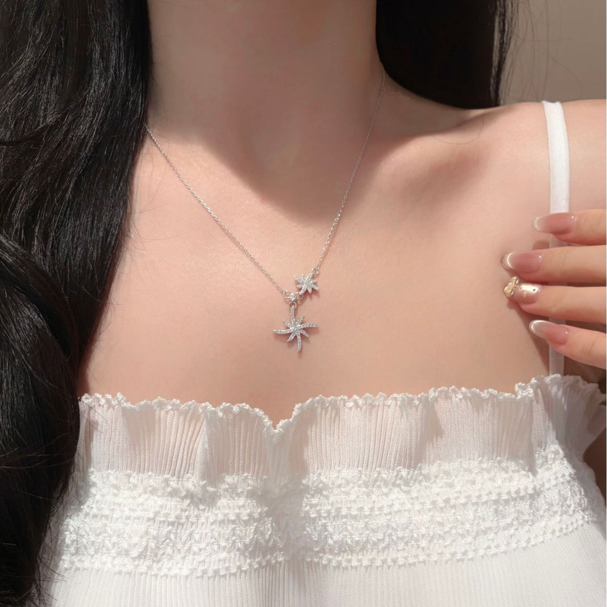 S925 Sterling Silver Hexagram Moissanite Pendant Necklace
