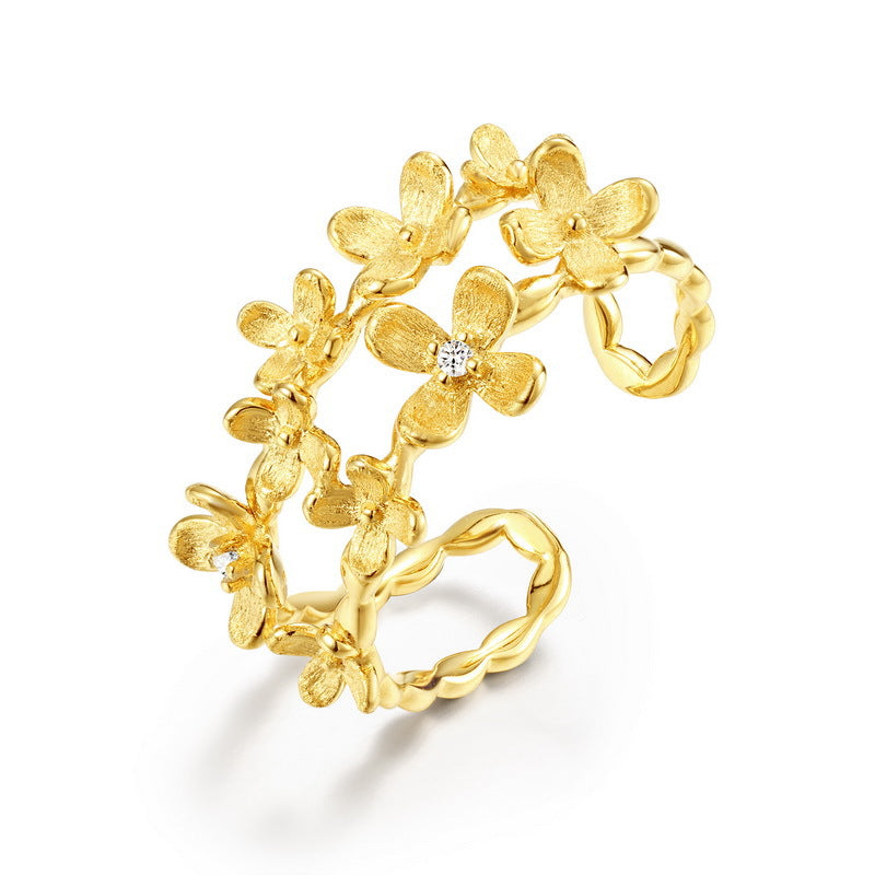 S925 Sterling Silver Gold-Plated Osmanthus Zircon Ring