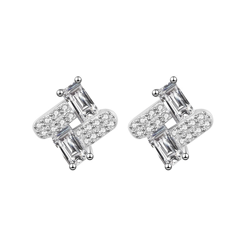 S925 sterling silver rectangular moissanite stud earrings