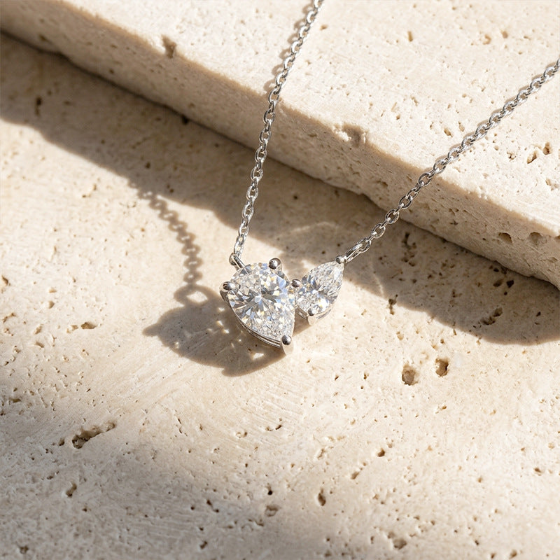 S925 sterling silver pear moissanite necklace with water droplets