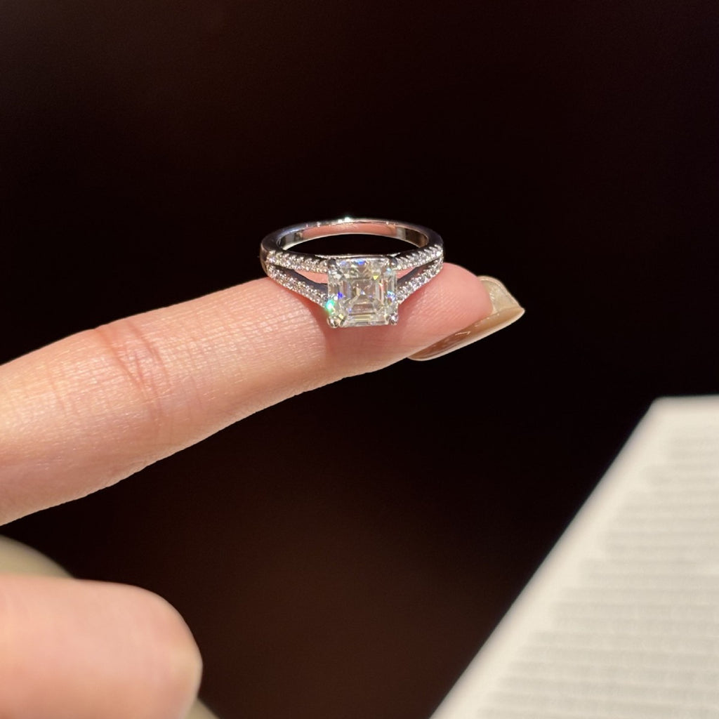 S925 Sterling Silver Square Ring with Colored Moissanite