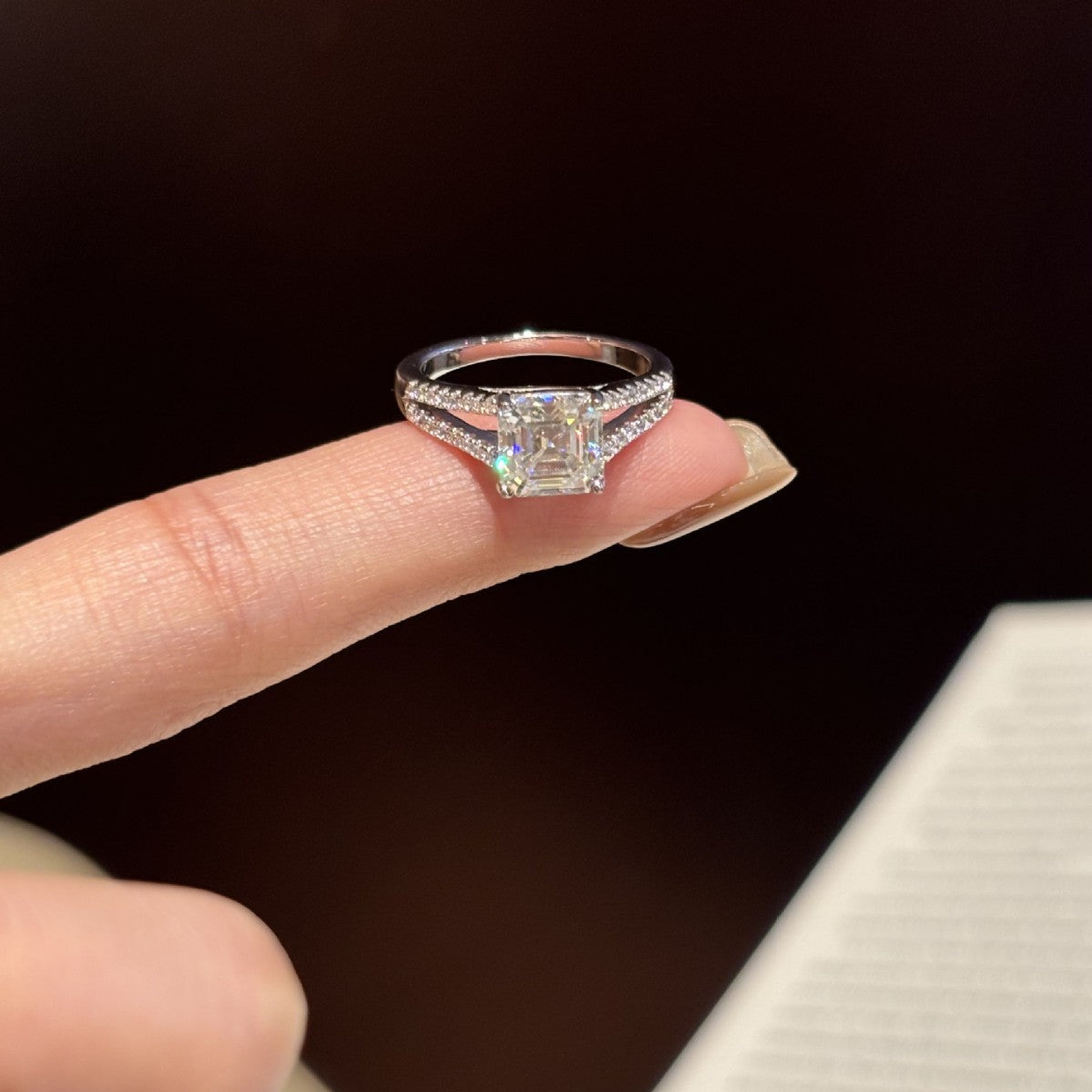 S925 Sterling Silver Square Ring with Colored Moissanite
