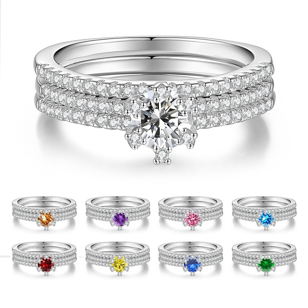 925 Sterling Silver Three-Row Moissanite Ring