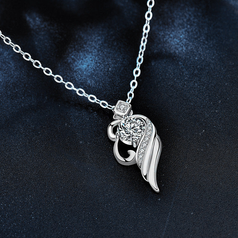 S925 Sterling Silver Moissanite Angel Wings Pendant Necklace