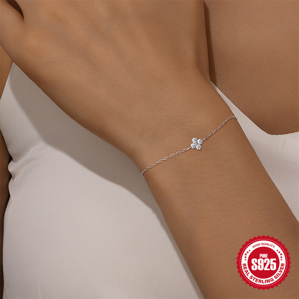 S925 Sterling Silver Single-Clover Moissanite Stackable Bracelet