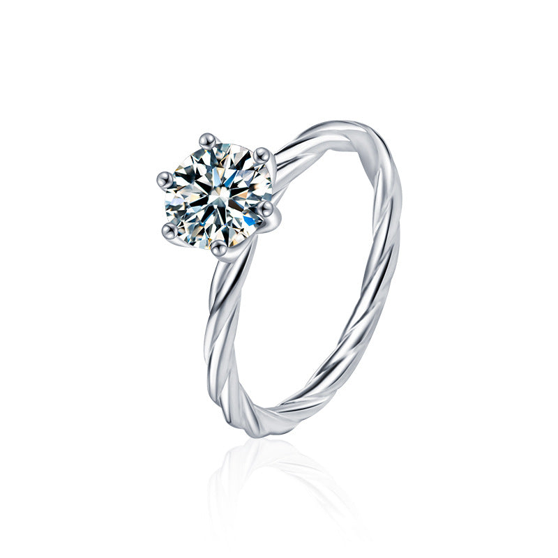 925 Sterling Silver Moissanite Twisted Shape Ring