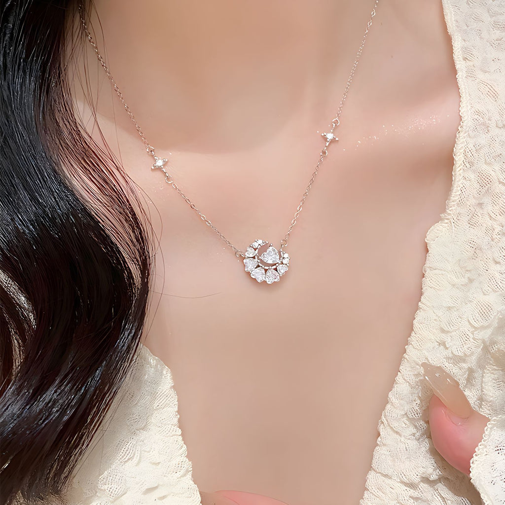 S925 Sterling Silver Moissanite Star Moon Necklace