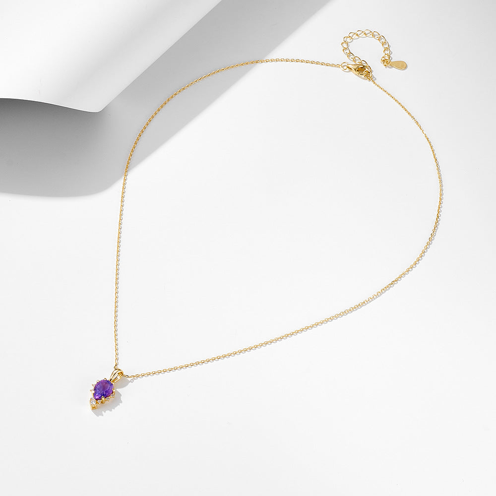 S925 Sterling Silver Natural Amethyst Pendant Zircon Necklace