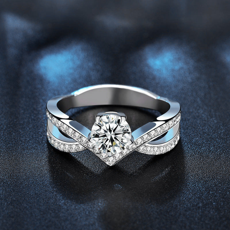 925 Sterling Silver Moissanite6-Prong Crown Setting Promise Ring