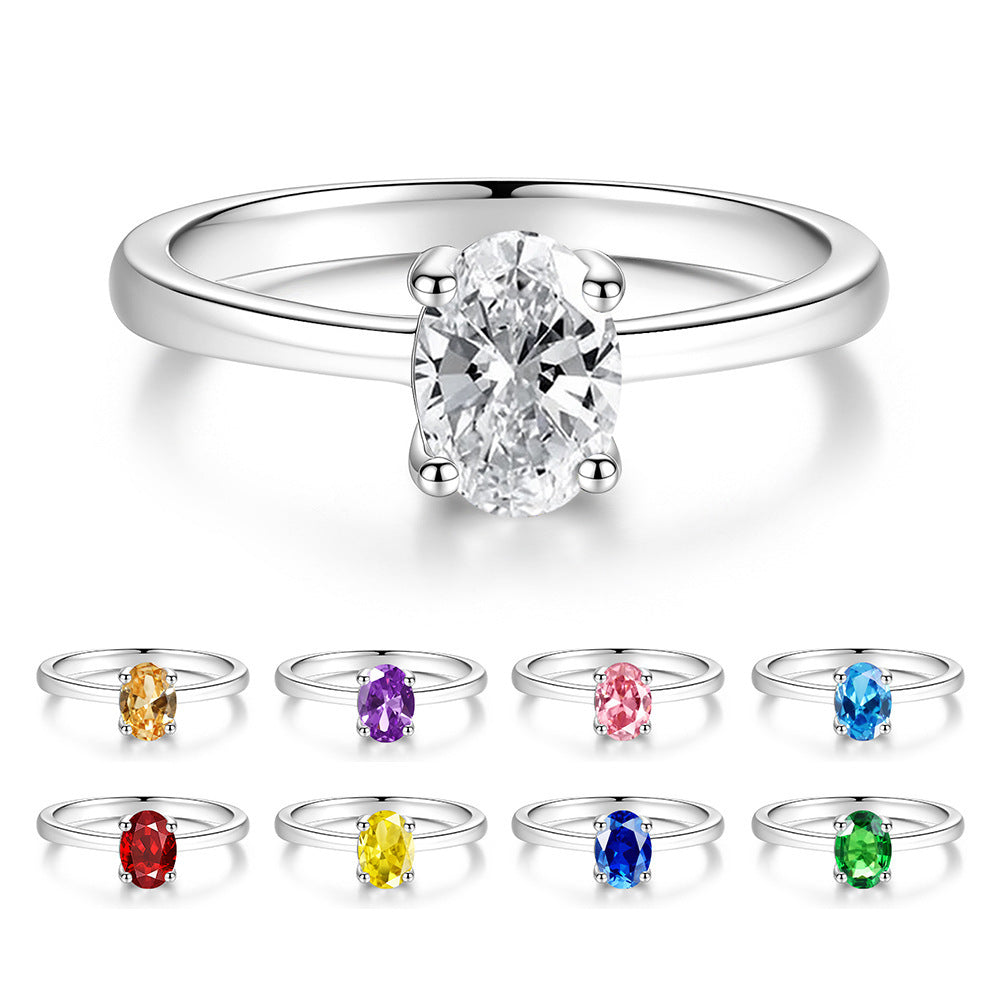 S925 Silver Oval-Shaped Ring with Colored Moissanite
