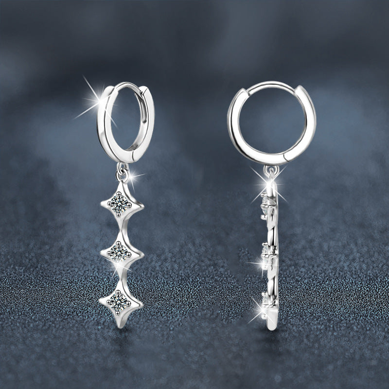 Stylish & Elegant Moissanite 925 Silver Long Tassel Stud Earrings