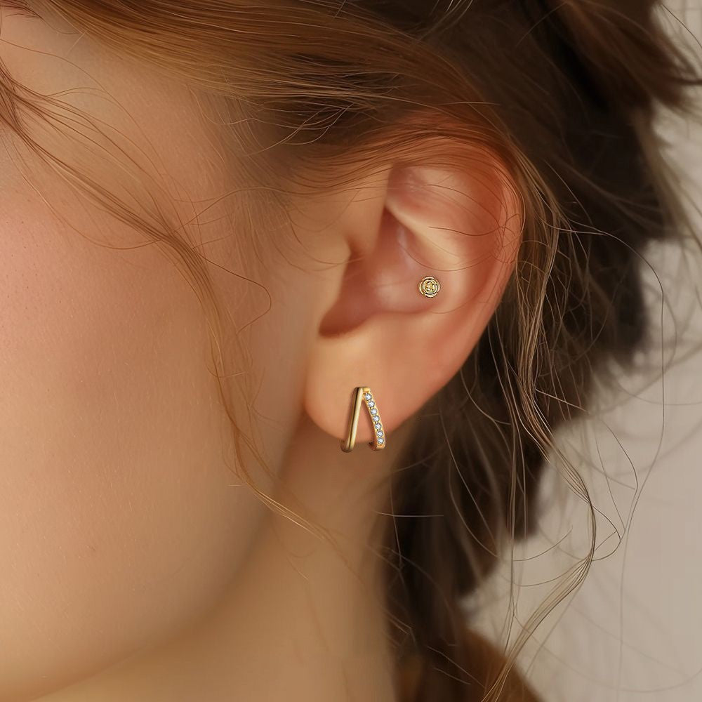 S925 Sterling Silver C-Shaped Zircon Stud Earrings